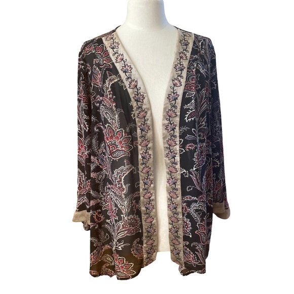 Belle Kim Gravel Floral Kimono Embroidered Velvet Trim Dark Fairy Whimisgoth-1X - Picture 8 of 13